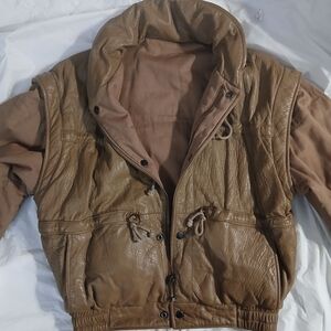 Men's Tan Leather Bomber Jacket Vest